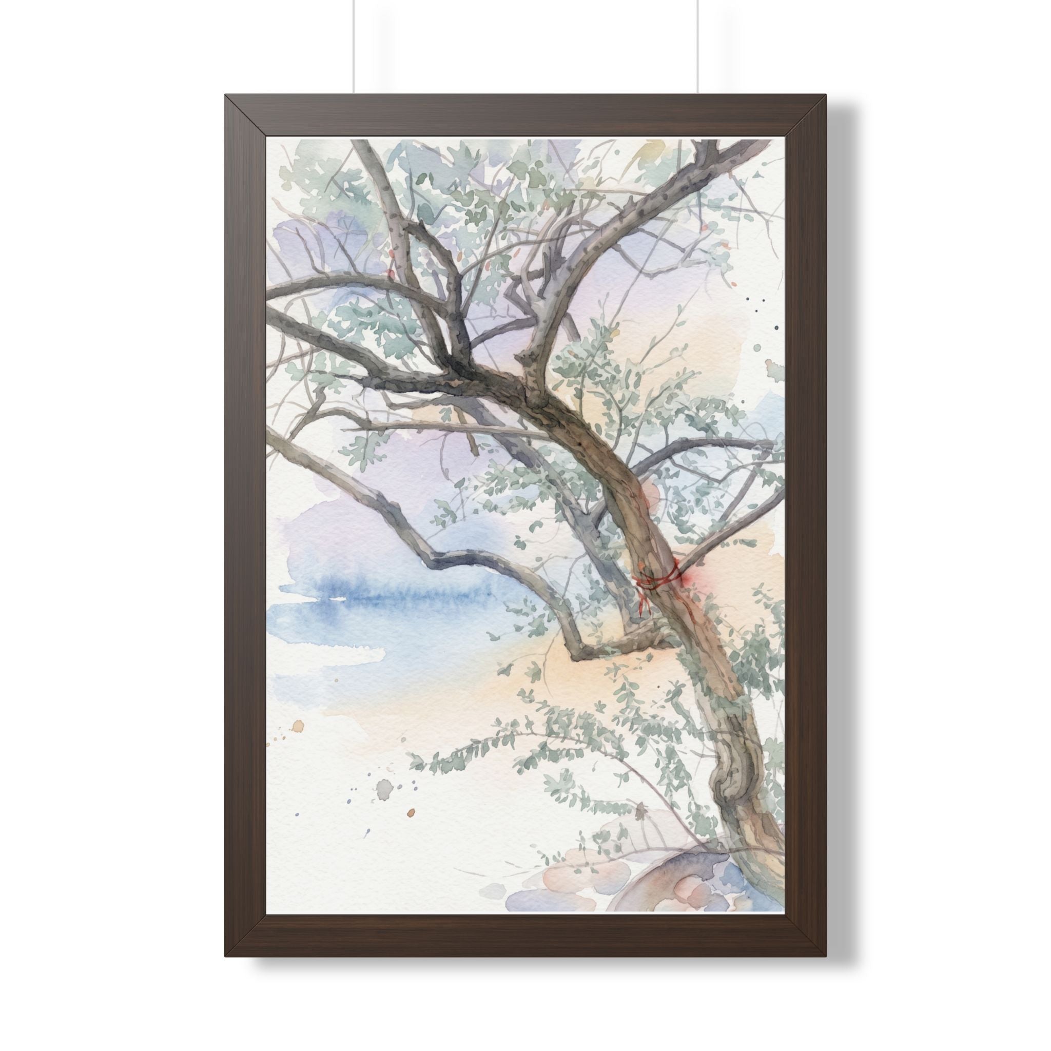 Watercolor Tree Framed Poster — Serene Botanical Wall Art (Vertical)