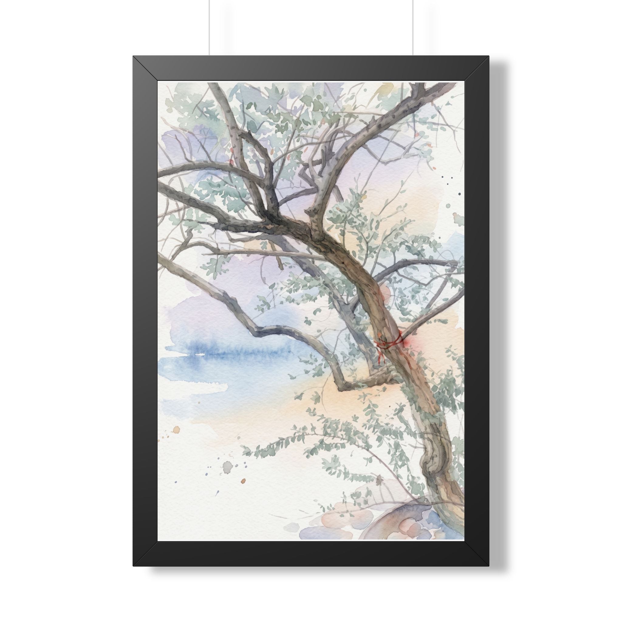 Watercolor Tree Framed Poster — Serene Botanical Wall Art (Vertical)