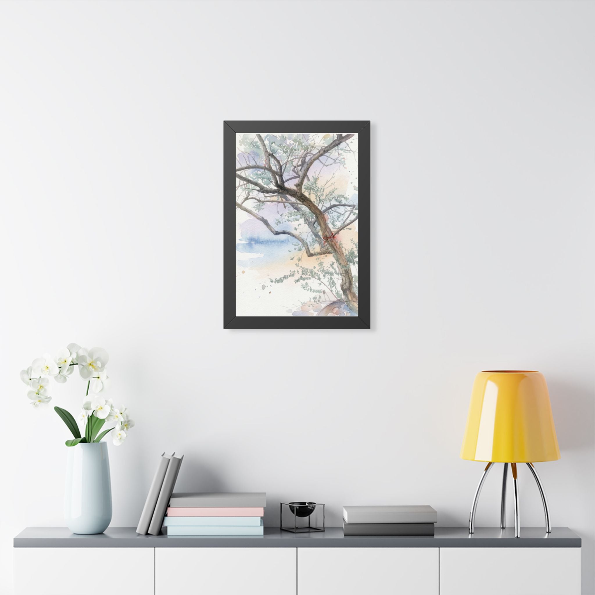 Watercolor Tree Framed Poster — Serene Botanical Wall Art (Vertical)