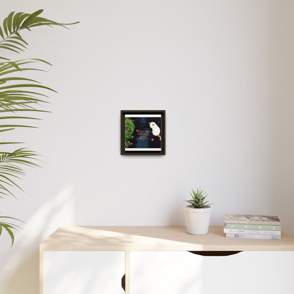 Framed Matte Canvas Wall Art — Cat with Quote "What You Can Not Avoid, Just Welcome It"