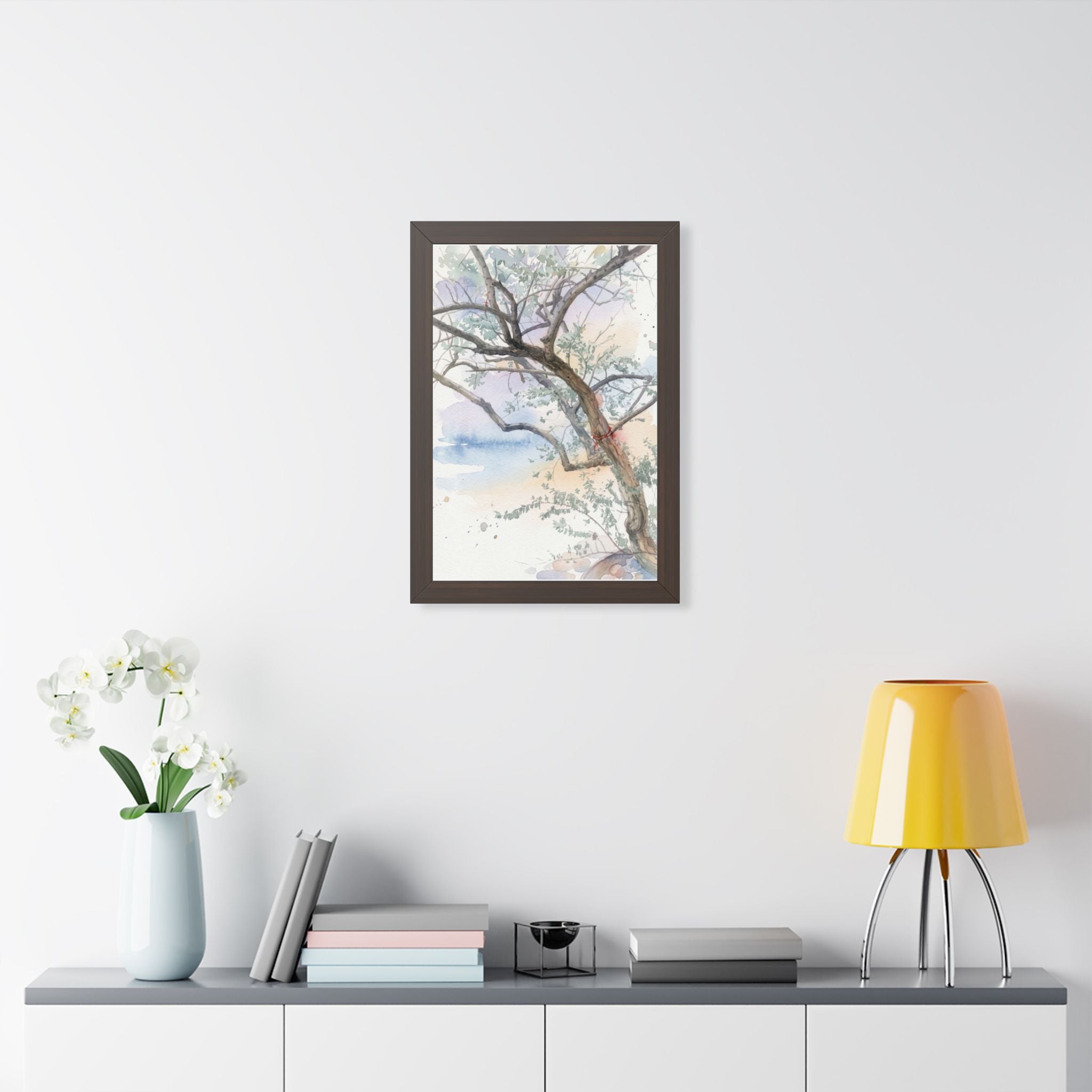 Watercolor Tree Framed Poster — Serene Botanical Wall Art (Vertical)