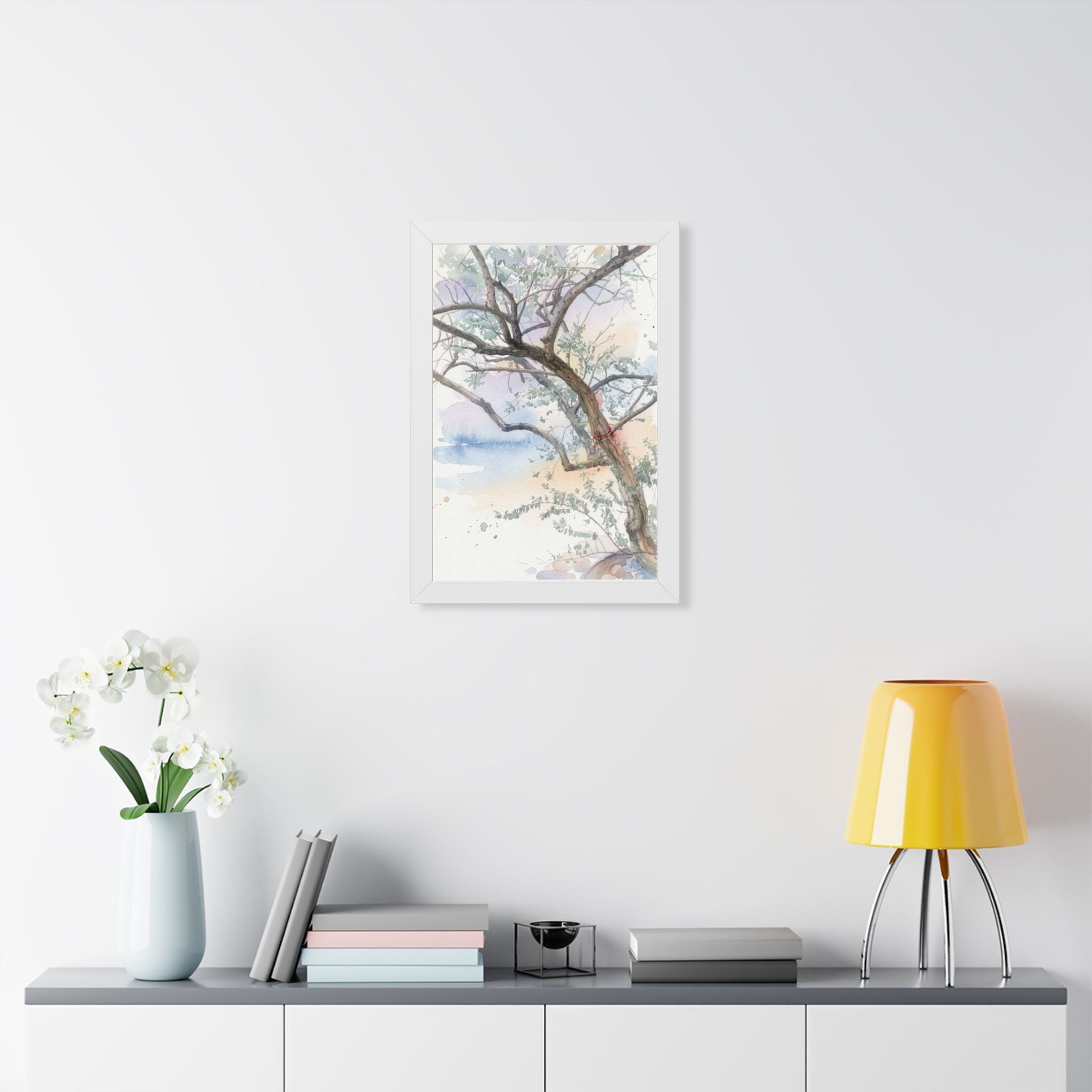 Watercolor Tree Framed Poster — Serene Botanical Wall Art (Vertical)