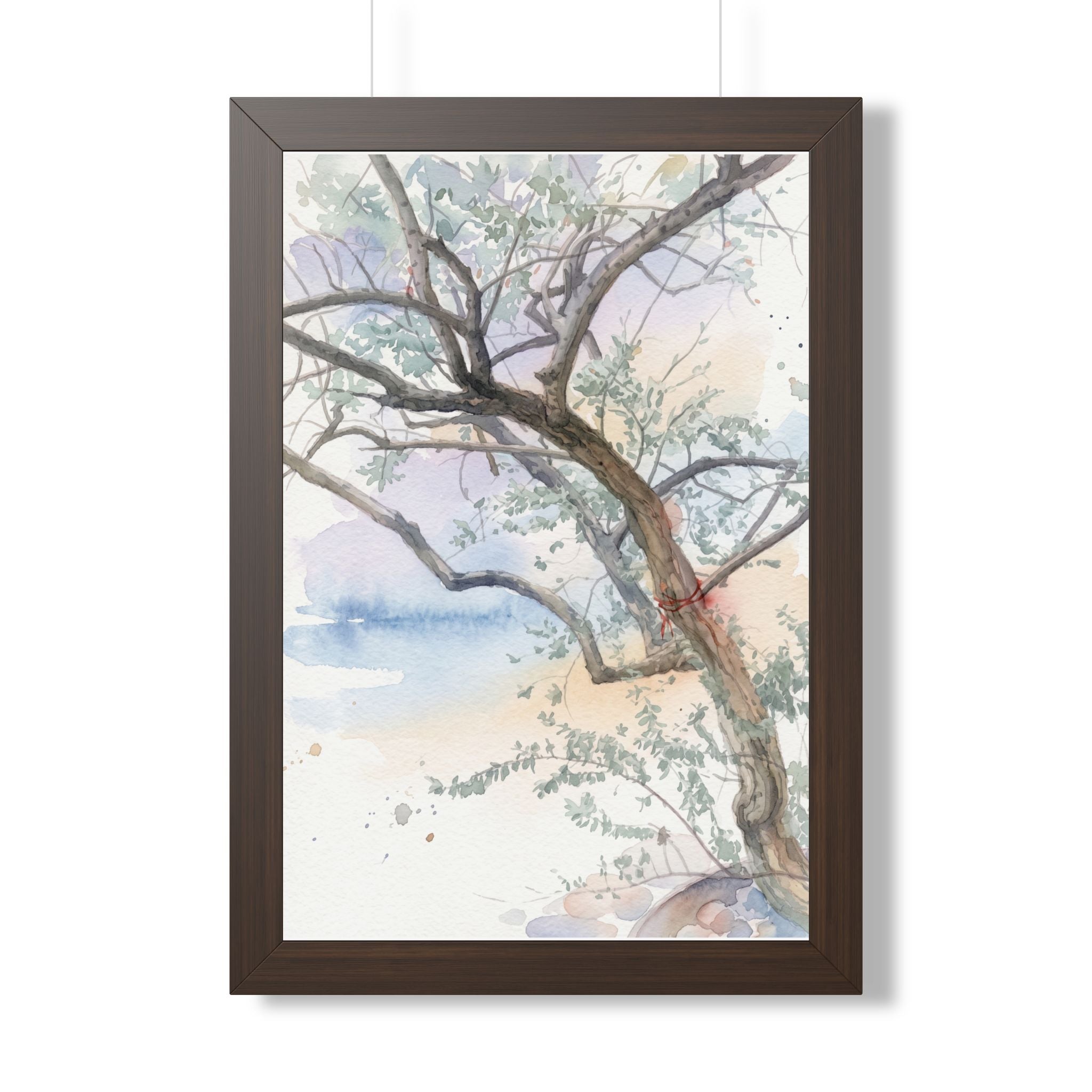 Watercolor Tree Framed Poster — Serene Botanical Wall Art (Vertical)