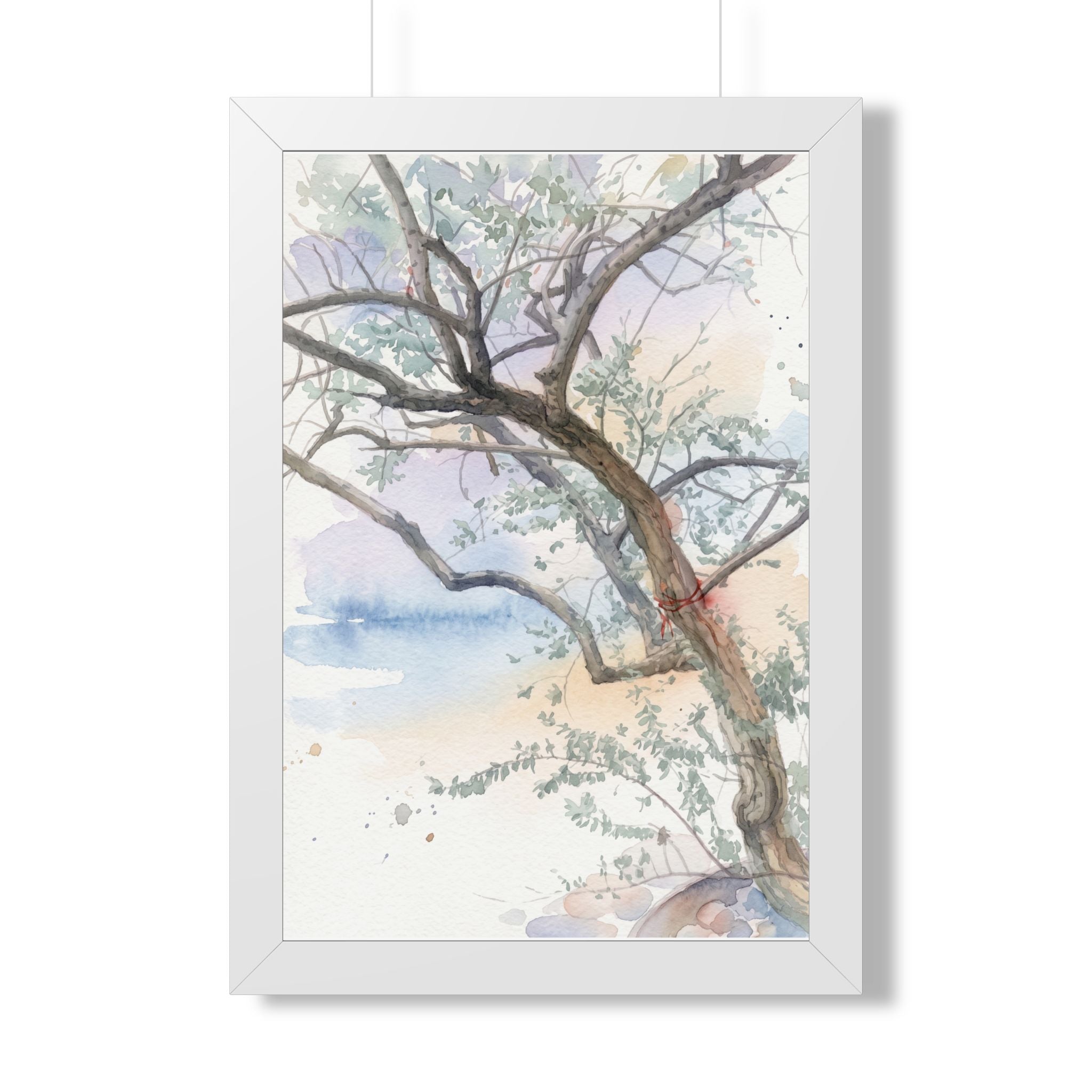 Watercolor Tree Framed Poster — Serene Botanical Wall Art (Vertical)