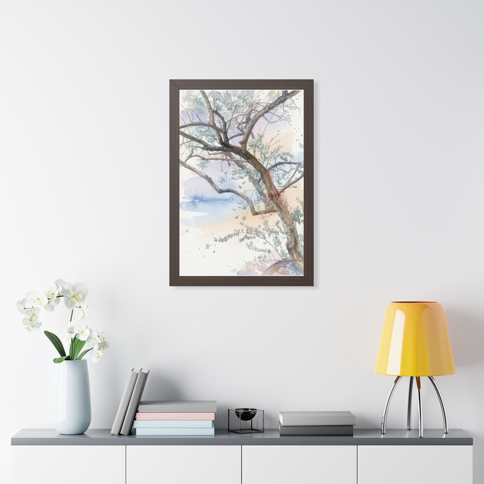 Watercolor Tree Framed Poster — Serene Botanical Wall Art (Vertical)