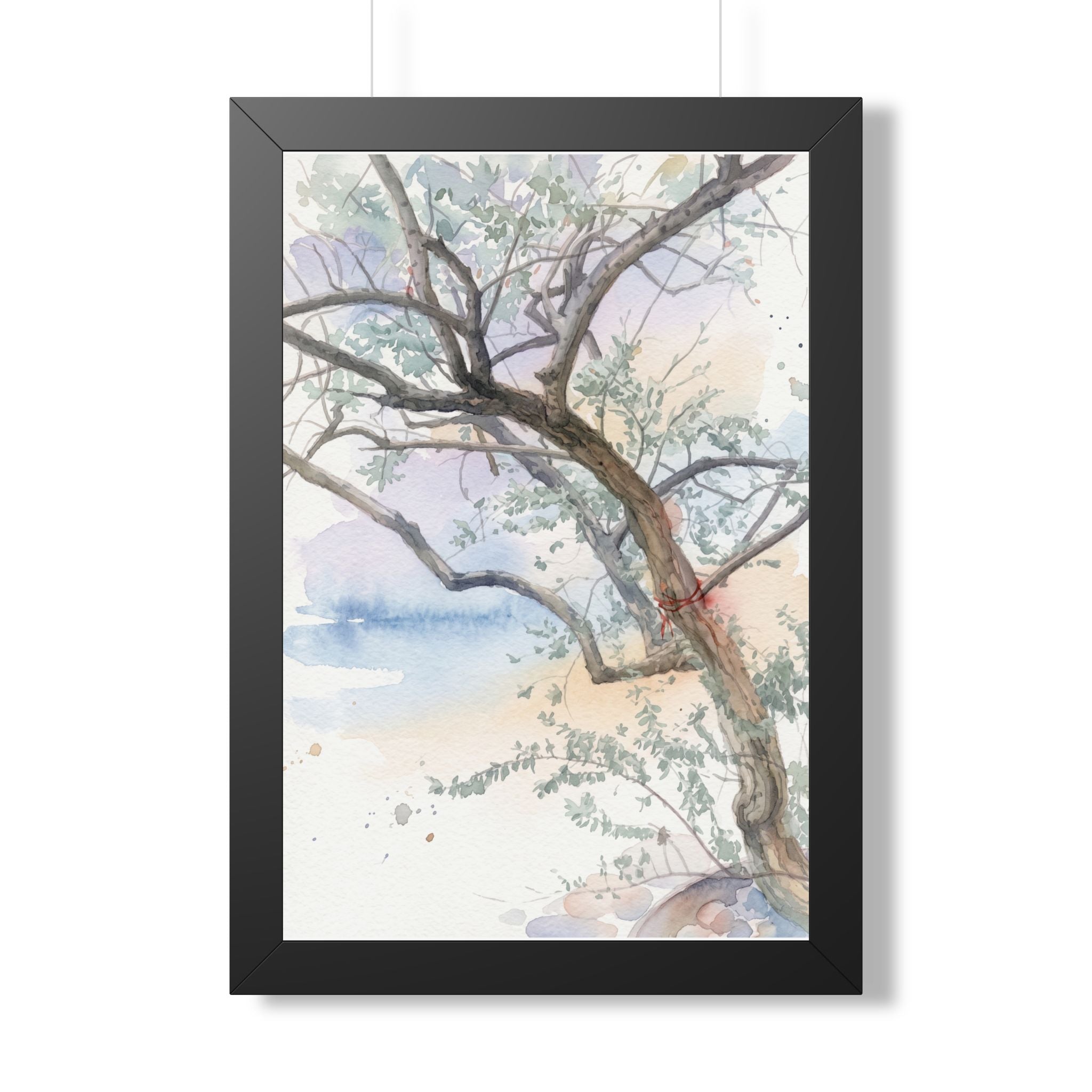 Watercolor Tree Framed Poster — Serene Botanical Wall Art (Vertical)