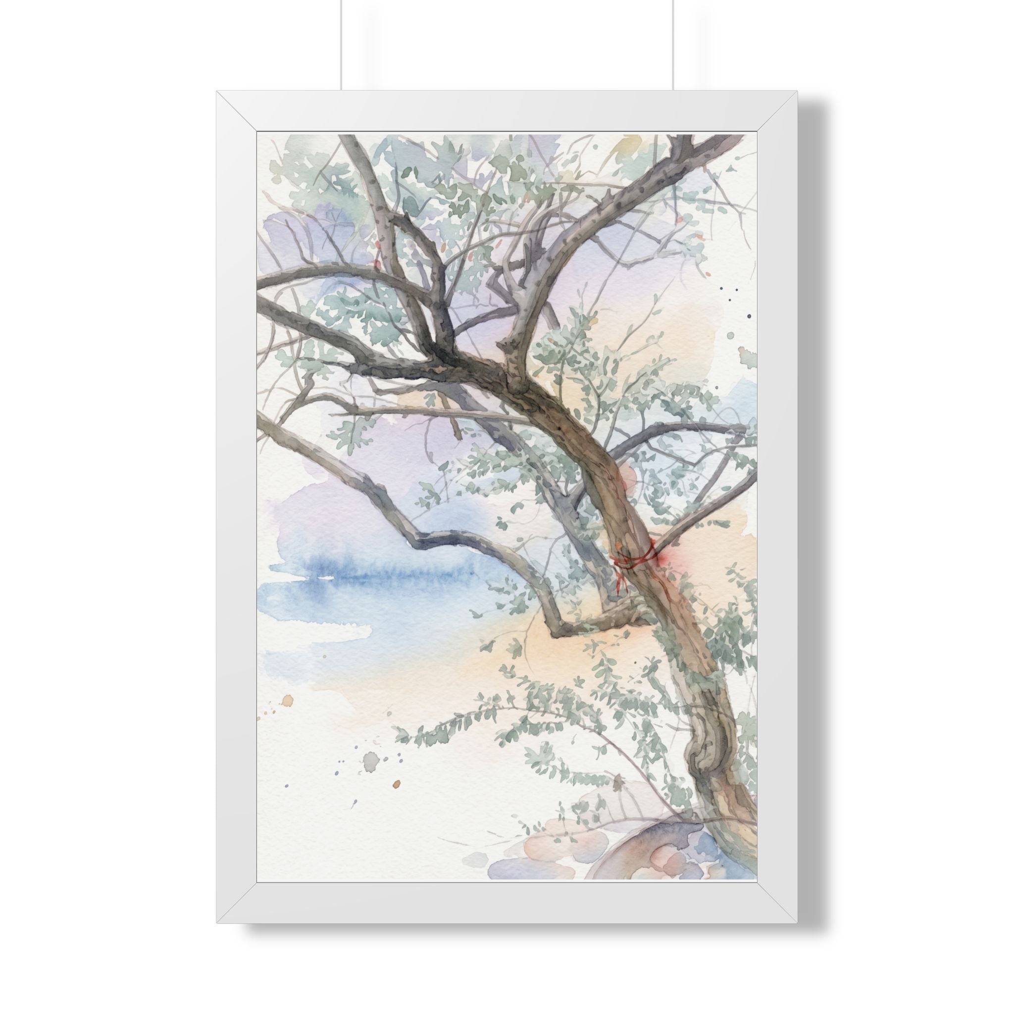 Watercolor Tree Framed Poster — Serene Botanical Wall Art (Vertical)