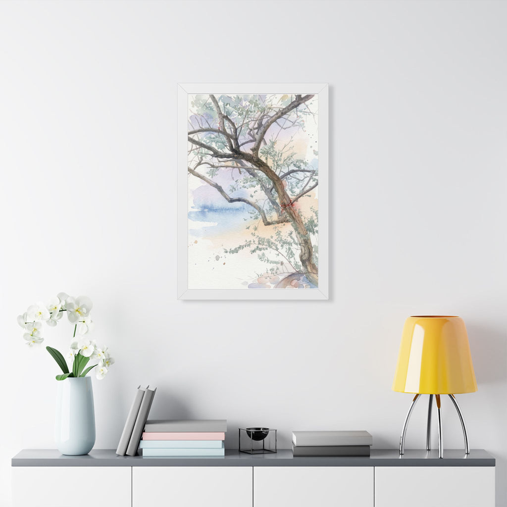 Watercolor Tree Framed Poster — Serene Botanical Wall Art (Vertical)