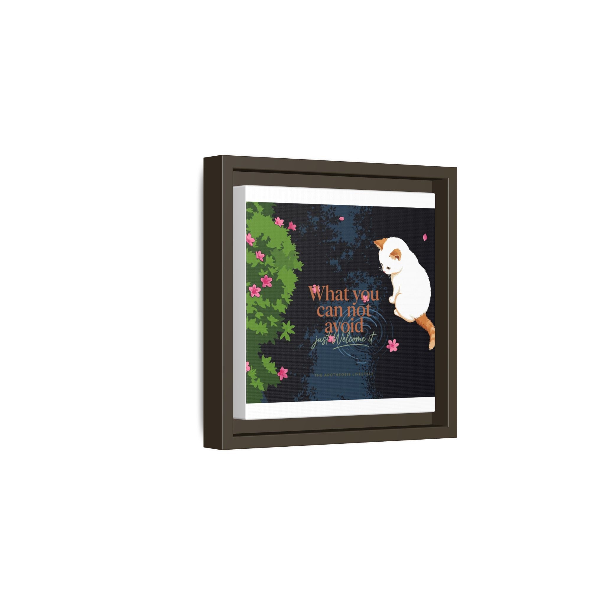 Framed Matte Canvas Wall Art — Cat with Quote "What You Can Not Avoid, Just Welcome It"